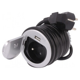Prelungitor cu prize 16A 3680W argintiu pentru mobilier | Electronic-mag.ro | Componente Electronice