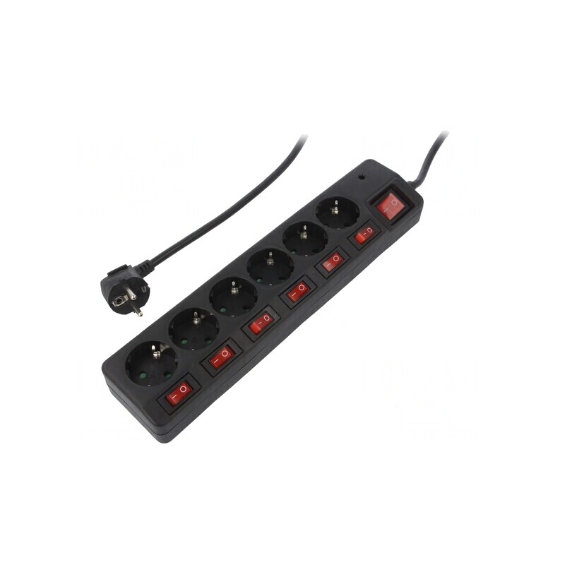 Prelungitor 6 Prize 250V 16A Negru | Electronic-mag.ro | Componente Electronice