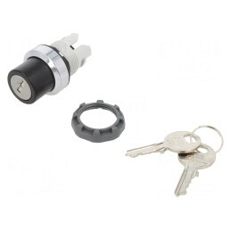 Comutator rotativ cu cheie 22mm negru/argintiu | Electronic-mag.ro | Componente Electronice