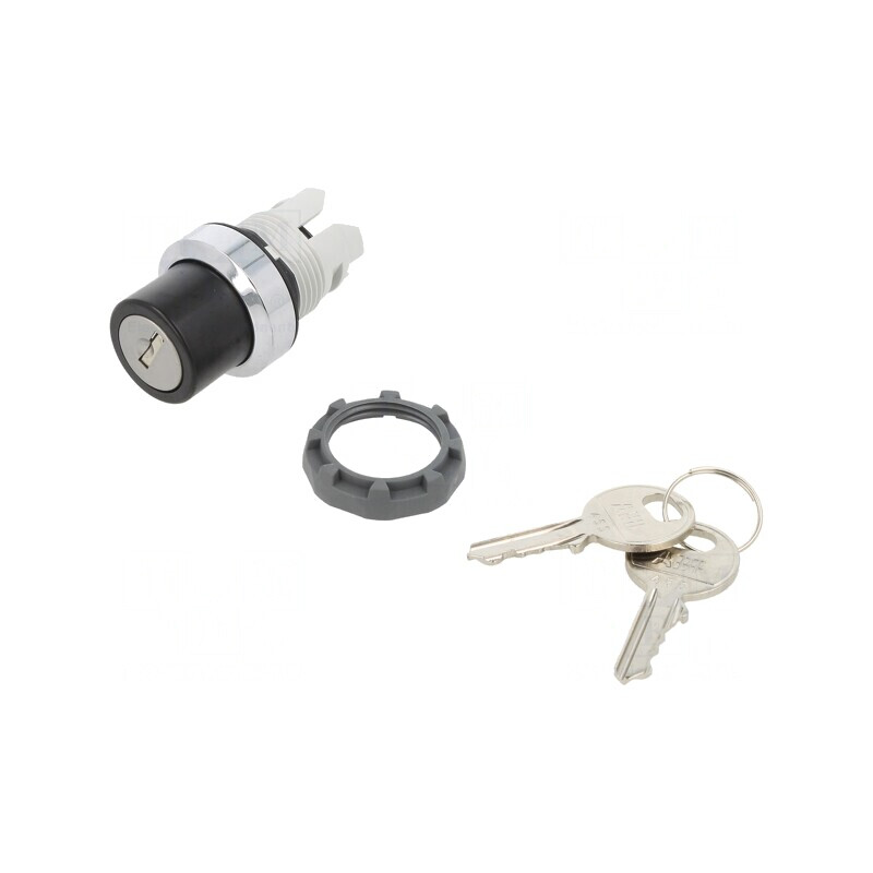 Comutator rotativ cu cheie 22mm negru/argintiu | Electronic-mag.ro | Componente Electronice