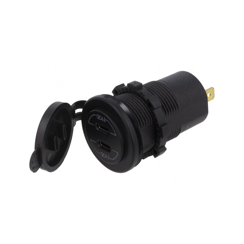 Încărcător USB Dual USB-C 12-24V Negru | Electronic-mag.ro | Componente Electronice