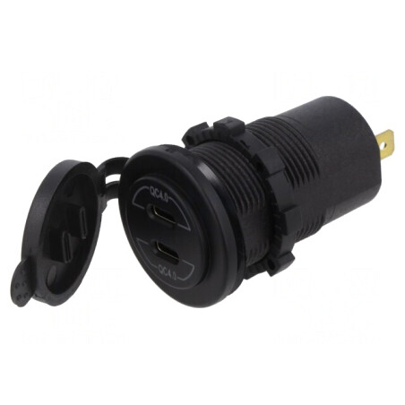 Încărcător USB Dual USB-C 12-24V Negru | Electronic-mag.ro | Componente Electronice