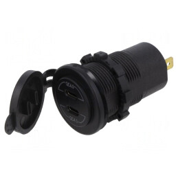 Încărcător USB Dual USB-C 12-24V Negru | Electronic-mag.ro | Componente Electronice