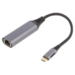 Adaptor | USB 3.0 | RJ45 soclu,USB C mufă | 0,15m | negru | 1Gbps | gri | A-USB3C-LAN-01
