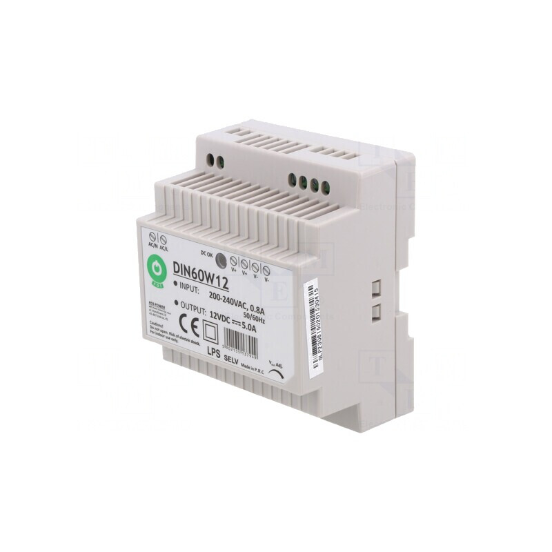 Alimentator Pulsatoriu pentru Șină DIN 60W 12VDC 5A | Electronic-mag.ro | Componente Electronice