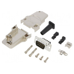 Conector D-Sub 9 pini tată în unghi 45° cu terminal șurub pe cablu | Electronic-mag.ro | Componente Electronice