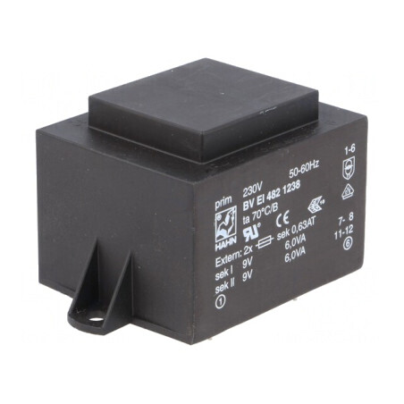 Transformator încapsulat 12VA 230V 9V 667mA PCB | Electronic-mag.ro | Componente Electronice