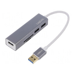 Hub USB 3.0 cu cititor microSD și SD, soclu și mufă USB A 5Gbps