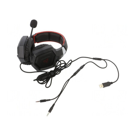 Căști cu Microfon Negru-Roșu Jack 3.5mm USB 2.2m | Electronic-mag.ro | Componente Electronice