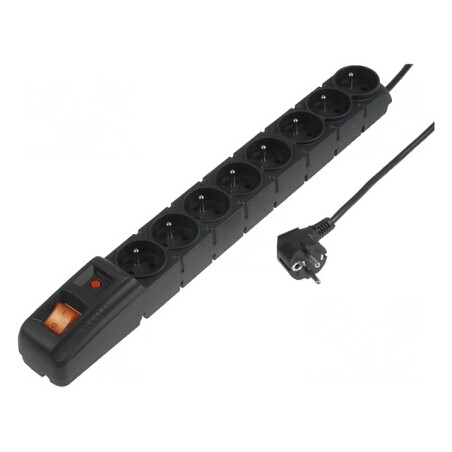 Prelungitor cu protecție la supratensiune ACAR S8 3.0m Negru 8 Prize 10A | Electronic-mag.ro | Componente Electronice
