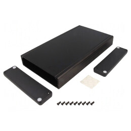 Carcasă aluminiu neagră cu panou 125x220x30mm | Electronic-mag.ro | Componente Electronice