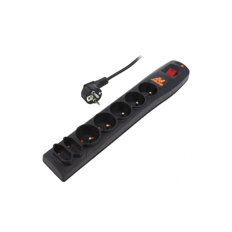 Prelungitor 7 prize cu protecție la supratensiune 5m Negru | Electronic-mag.ro | Componente Electronice