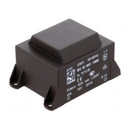 Transformator încapsulat 20VA 230VAC 18V 1112mA PCB | Electronic-mag.ro | Componente Electronice