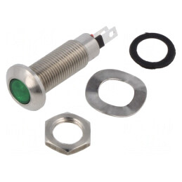 Lampă LED verde plată 3,2VDC IP67 Ø8,1mm | Electronic-mag.ro | Componente Electronice
