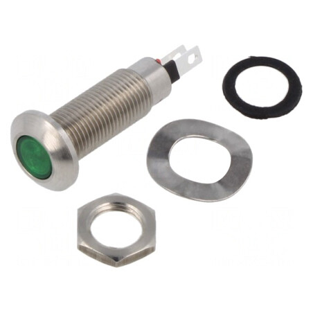 Lampă LED verde plată 3,2VDC IP67 Ø8,1mm | Electronic-mag.ro | Componente Electronice