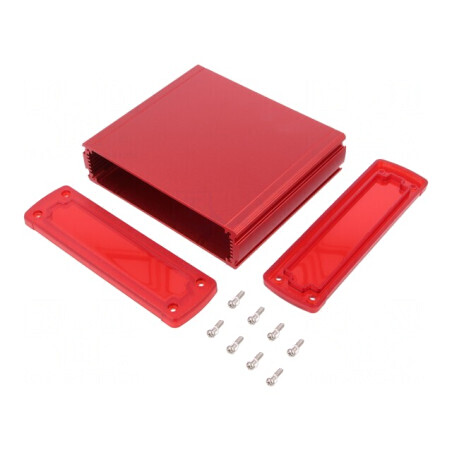 Carcasă universală aluminiu roșu 146,6mm x 129mm x 41,6mm | Electronic-mag.ro | Componente Electronice