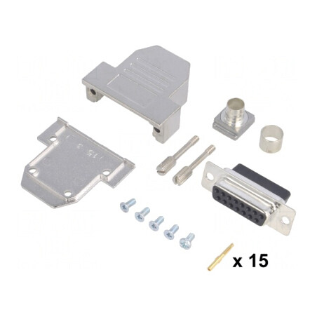 Mufă D-Sub 15 pini femelă crimpată pe cablu neagră | Electronic-mag.ro | Componente Electronice