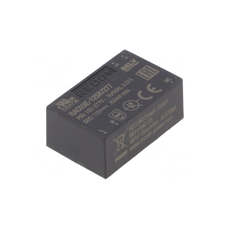 Convertor AC/DC 3W 12V 250mA 75% PCB 4000V | Electronic-mag.ro | Componente Electronice Convertor AC/DC 3W 12V 250mA 75% PCB 4000V | Electronic-mag.ro | Componente Electronice