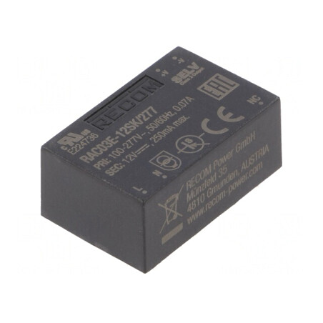 Convertor AC/DC 3W 12V 250mA 75% PCB 4000V | Electronic-mag.ro | Componente Electronice