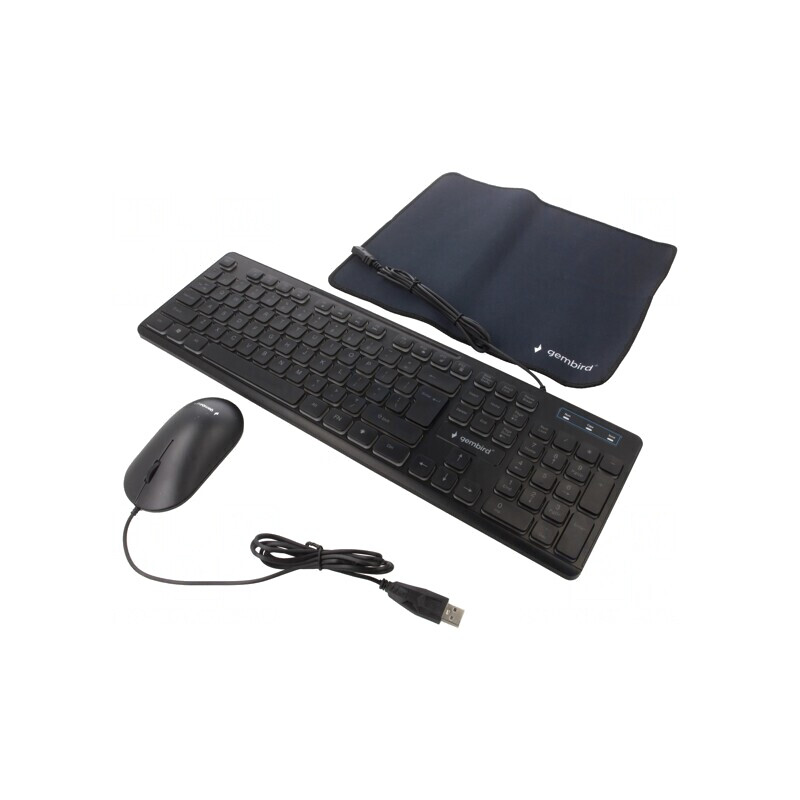 Kit de birou negru USB cu cablu, layout US, 1.4m | Electronic-mag.ro | Componente Electronice
