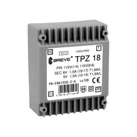 Transformator Alimentare 18VA 115V/230V 6V 1.5A PCB | Electronic-mag.ro | Componente Electronice