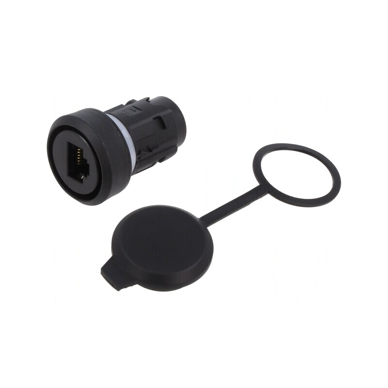 Soclu RJ45 22mm IP65 Negru | Electronic-mag.ro | Componente Electronice