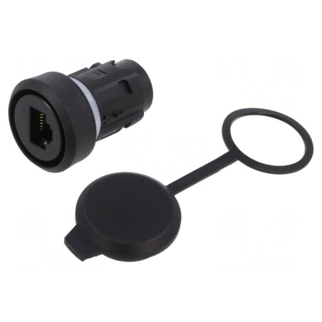 Soclu RJ45 22mm IP65 Negru | Electronic-mag.ro | Componente Electronice
