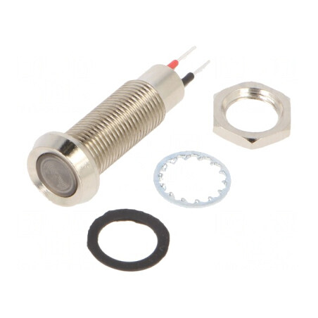 Lampă de control LED roșie 24-28VDC Ø8.1mm IP67 alamă | Electronic-mag.ro | Componente Electronice