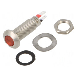 Lampă LED plată roșie 24-28VDC Ø8,1mm IP67 | Electronic-mag.ro | Componente Electronice
