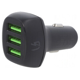 Încărcător Auto USB Triple Negru 12-24V