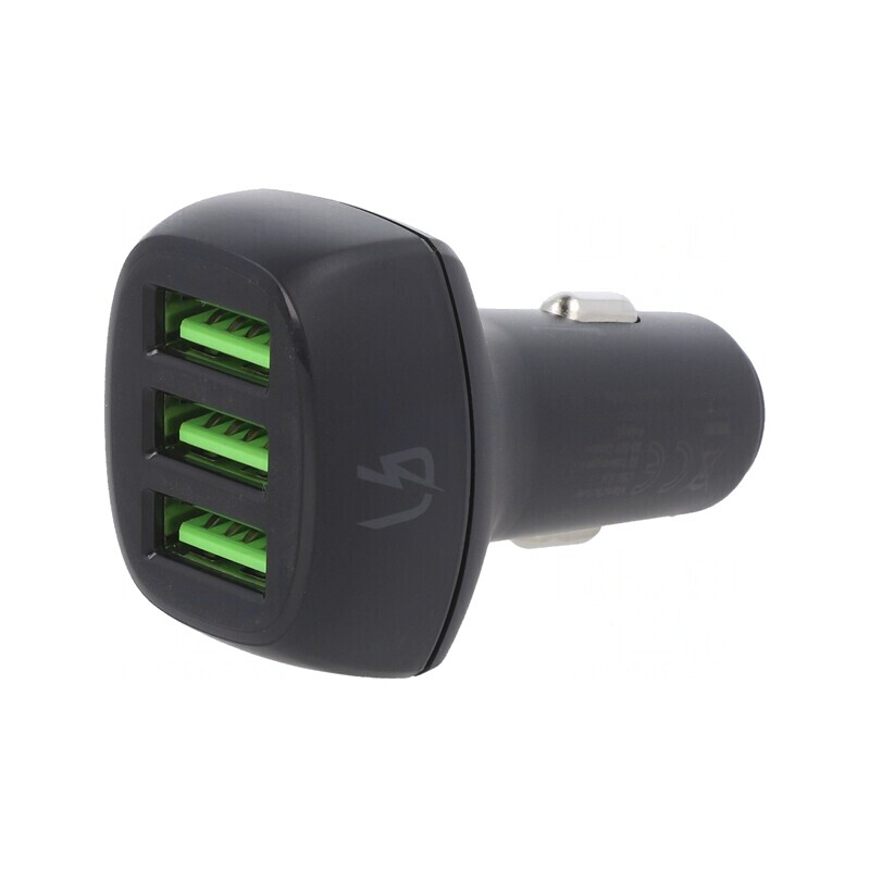 Încărcător Auto USB Triple Negru 12-24V | Electronic-mag.ro | Componente Electronice