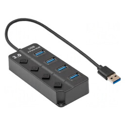 Hub USB | USB A soclu x4,USB A mufă | USB 3.0 | cu întrerupător | AK-AD-33