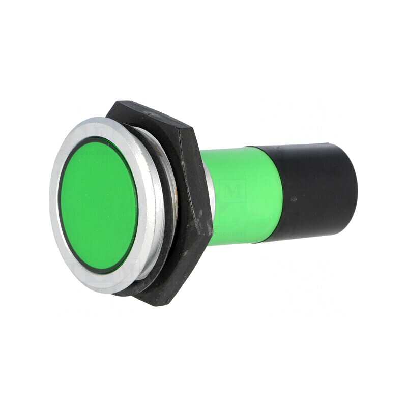 Lampă LED verde 230VAC Ø30,2mm IP67 alamă | Electronic-mag.ro | Componente Electronice