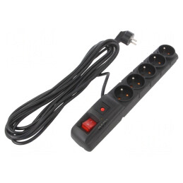 Prelungitor cu 5 Prize și Protecție la Supratensiune 5M Negru | Electronic-mag.ro | Componente Electronice
