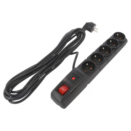 Prelungitor cu 5 Prize și Protecție la Supratensiune 5M Negru | Electronic-mag.ro | Componente Electronice