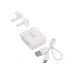 Căști fără fir albe cu microfon și LED | Electronic-mag.ro | Componente Electronice