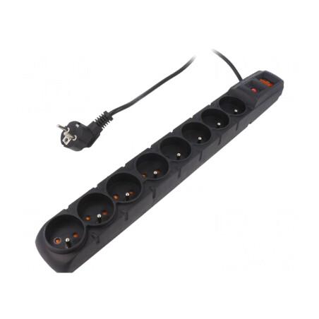 Prelungitor 8 Prize cu Protecție la Supratensiune 1.5M Negru | Electronic-mag.ro | Componente Electronice