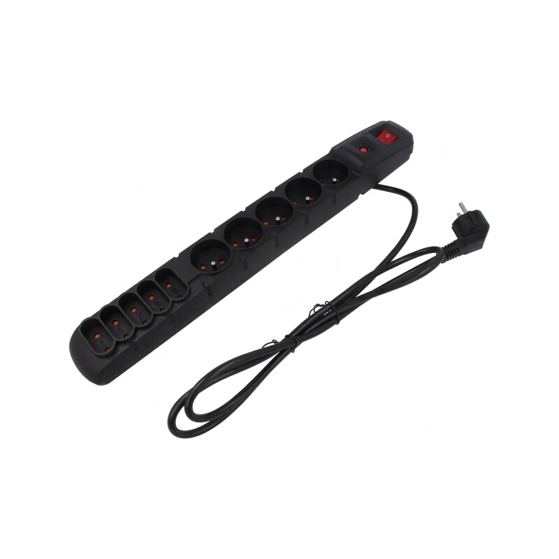 Prelungitor cu 10 prize și protecție la supratensiune, 1.5M, Negru | Electronic-mag.ro | Componente Electronice