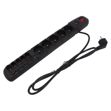 Prelungitor cu 10 prize și protecție la supratensiune, 1.5M, Negru | Electronic-mag.ro | Componente Electronice