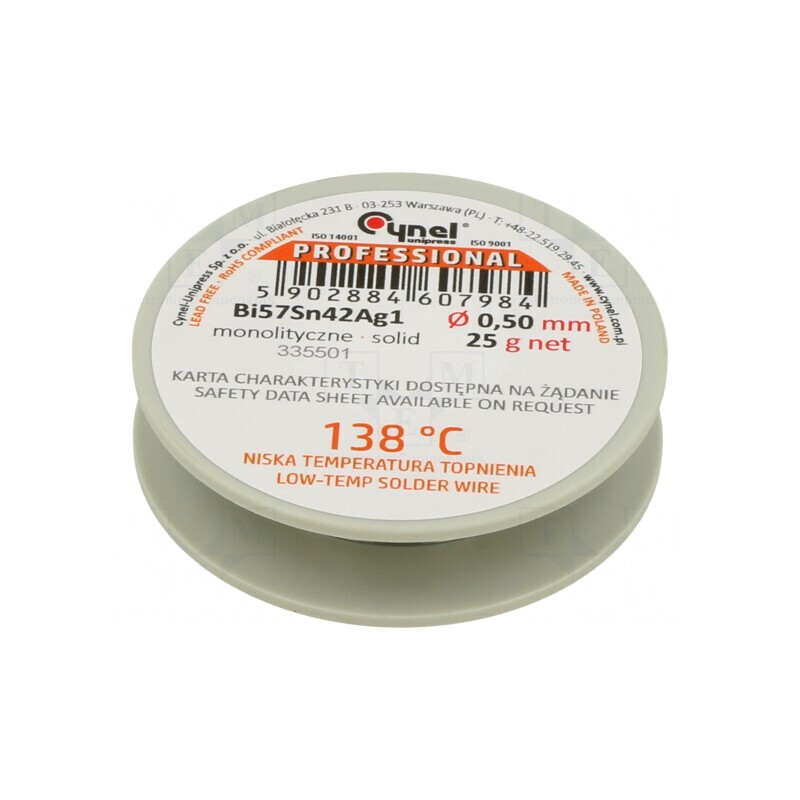 Sârmă de lipit fără plumb 0,5mm 25g Bi57Sn42Ag1 | Electronic-mag.ro | Componente Electronice Sârmă de lipit fără plumb 0,5mm 25g Bi57Sn42Ag1 | Electronic-mag.ro | Componente Electronice