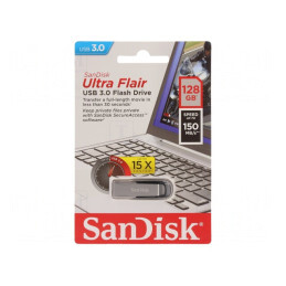 Pendrive | USB 3.0 | 128GB | R: 150MB/s | USB A | ULTRA FLAIR | neagră | 