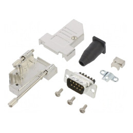D-Sub 9 pini tată în unghi 45° cu terminal șurub pe cablu | Electronic-mag.ro | Componente Electronice