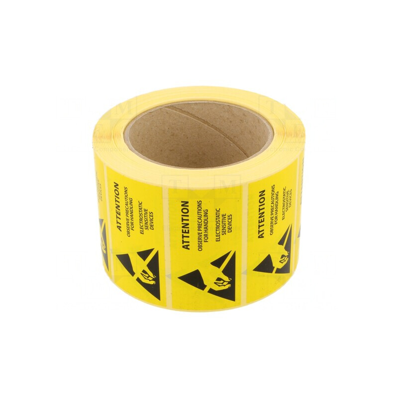 Etichetă Autoadezivă ESD Galben-Negru 76x38mm 1000buc/Rolă | Electronic-mag.ro | Componente Electronice
