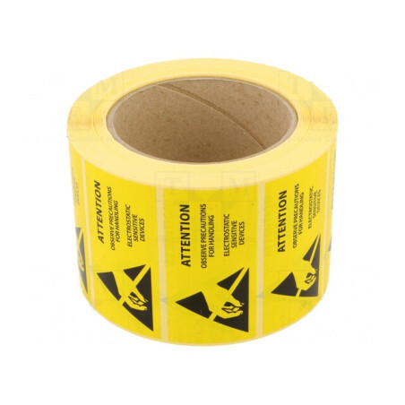 Etichetă Autoadezivă ESD Galben-Negru 76x38mm 1000buc/Rolă | Electronic-mag.ro | Componente Electronice