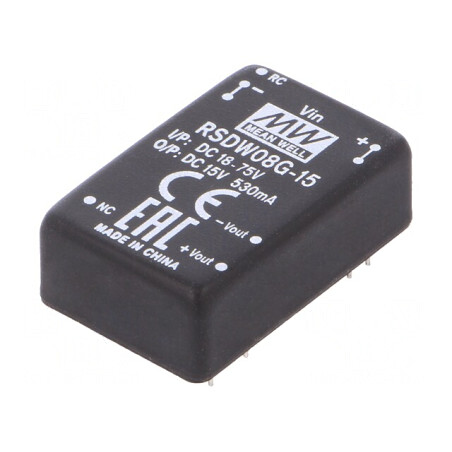 Convertor DC/DC 8W 18-75V la 15V 530mA THT | Electronic-mag.ro | Componente Electronice