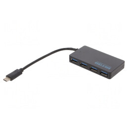 Hub USB | USB A soclu x4,USB C mufă | USB 3.1 | neagră | 0,2m | AK-AD-52