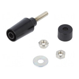 Soclu banană 4mm 32A neagră pe panou 45mm alamă | Electronic-mag.ro | Componente Electronice