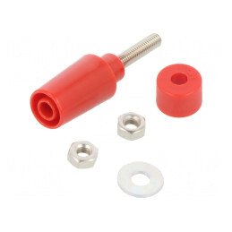 Soclu banană roșie 4mm 32A pe panou 45mm alamă | Electronic-mag.ro | Componente Electronice