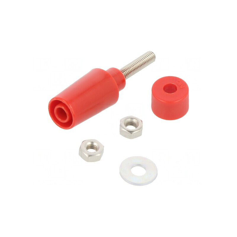 Soclu banană roșie 4mm 32A pe panou 45mm alamă | Electronic-mag.ro | Componente Electronice