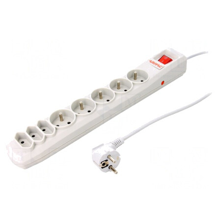 Prelungitor cu Protecție la Supratensiune, 8 Prize, 10A | Electronic-mag.ro | Componente Electronice